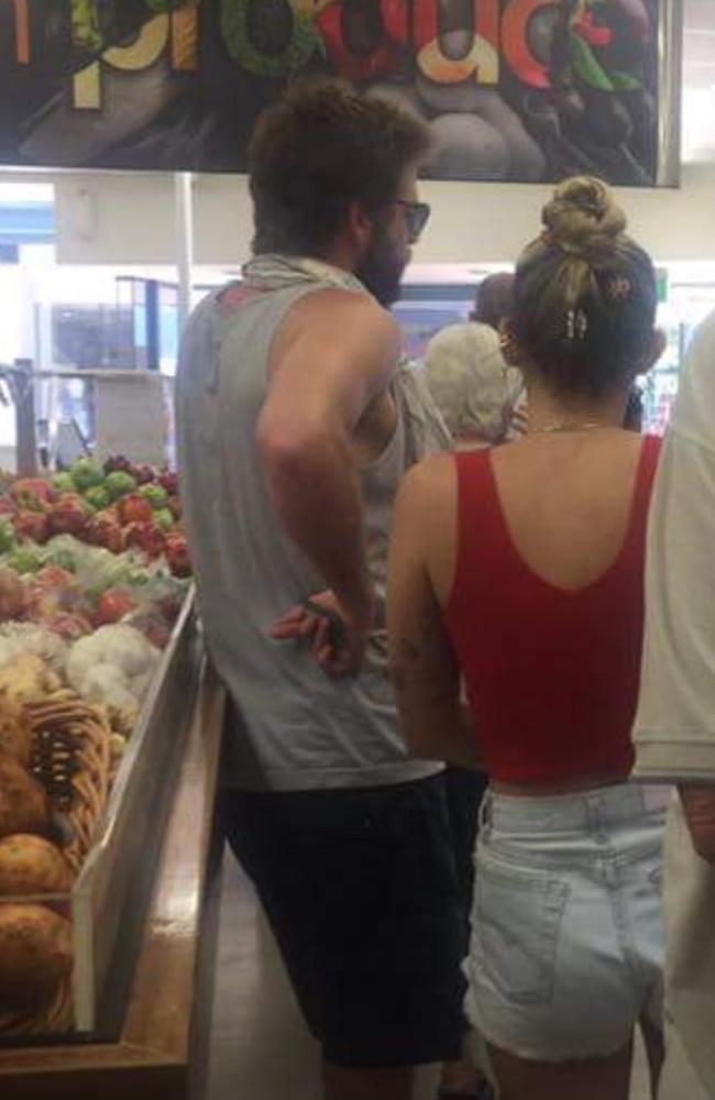 Liam Hemsworth and Miley Cyrus were spotted at the IGA supermarket in Lennox Head. Picture: Julie Creed/Facebook