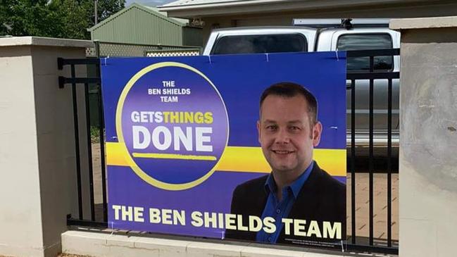 Ben Shield's election signs had to be cut down because they were too large. Picture: Facebook/Ben Shields Team