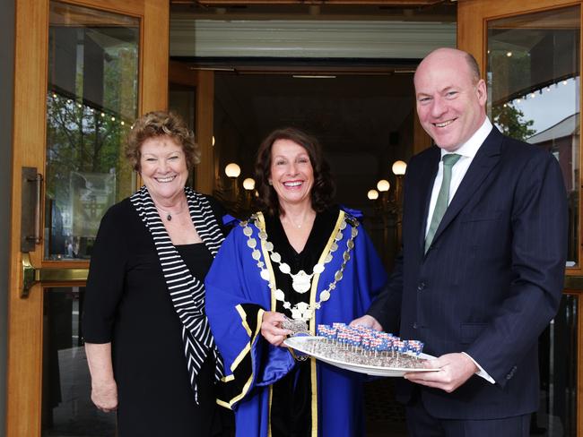 One of her last official duties at the North Sydney Council Australia Day ceremony yesterday. Pictured with Mayor Jilly Gibson and federal MP Trent Zimmerman. Picture: Virginia Young