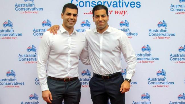 Australian Conservatives candidate Joram Richa, right, with brother Chechade Richa. Picture: Supplied.