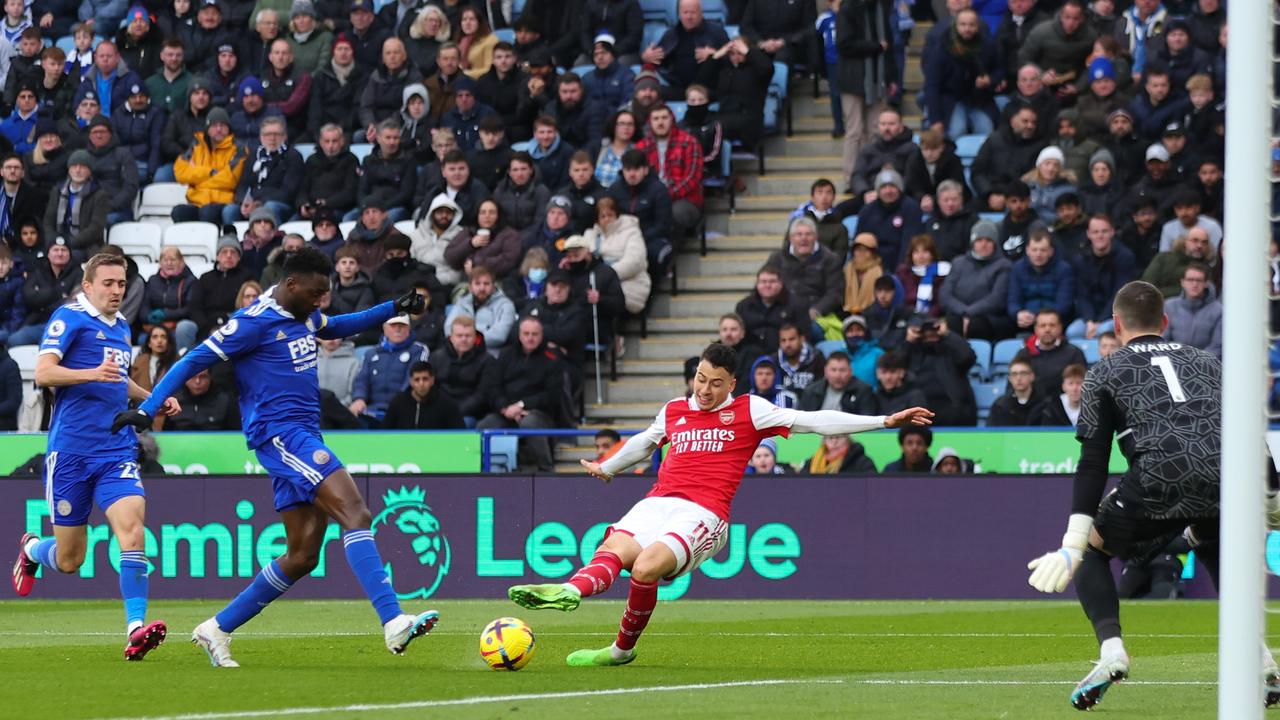 Martinelli slots home the only goal to give Arsenal all three points. (Photo by Marc Atkins/Getty Images)