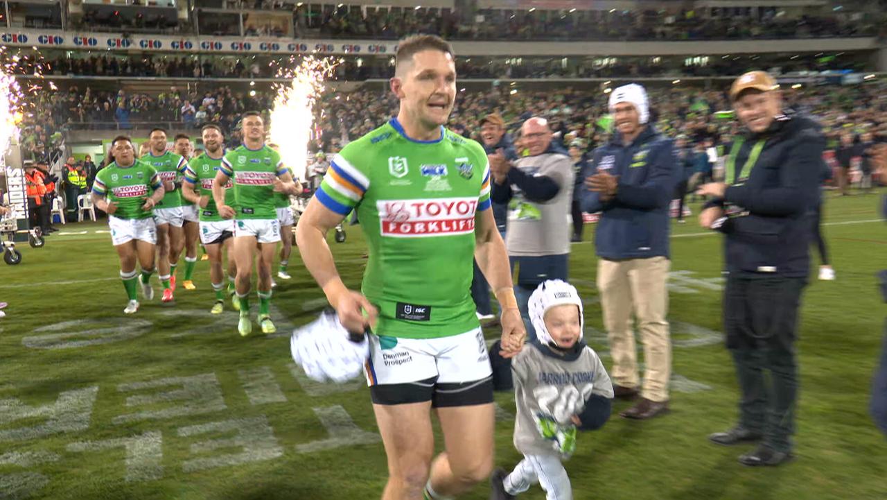 Jarrod Croker 300th game, Canberra Raiders, GIO Stadium, video, running out of the tunnel, son, wife, crowd size, crowd record, Ricky Stuart