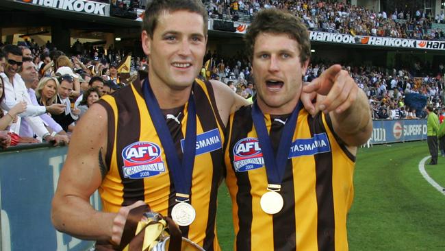 Trent Croad and Campbell Brown with the 2008 premiership cup.