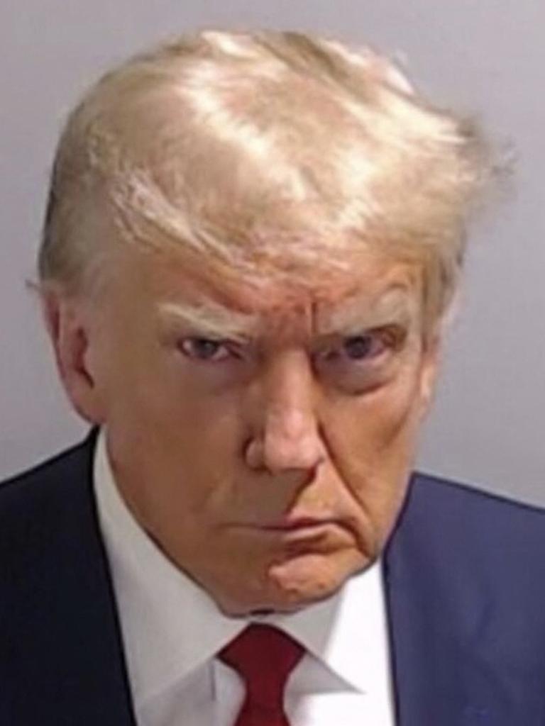 Donald Trump’s official police photo taken at the time of his arrest. Picture: Fulton County Sheriff's Office/AFP
