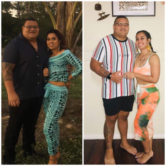 Sakaio Pakome, pictured with his fiance Michelle, has lost 37.8kg in 12 weeks setting a new male record for the 12-week challenge at 5 Star Fitness Townsville.