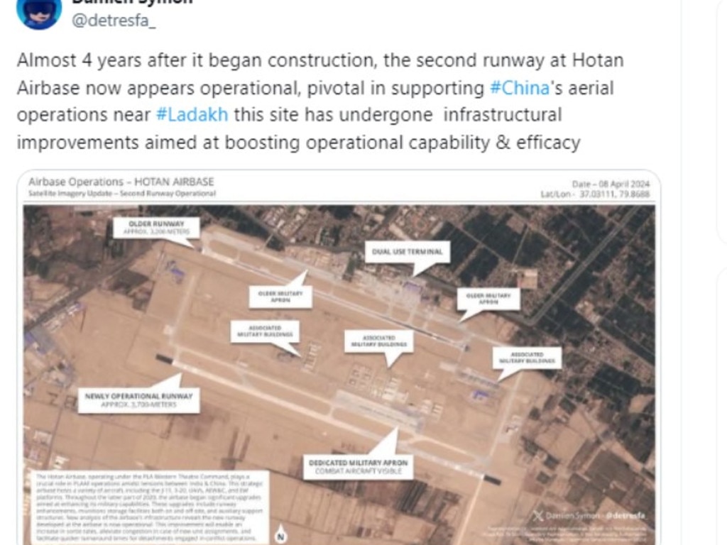 A screenshot showing a runway at Hotan Airbase. Picture: @Detresfa—/X