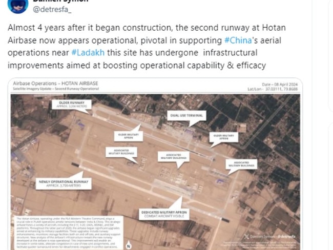 A screenshot showing a runway at Hotan Airbase. Picture: @Detresfa—/X