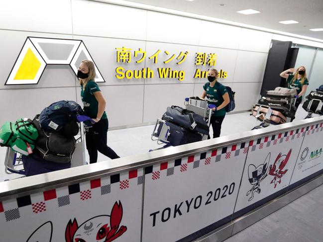 Australia's Olympic softball team was the first national team to arrive in Japan for the Olympics. Picture: AFP