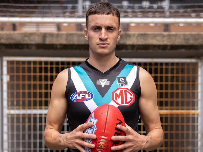 ADELAIDE, AUSTRALIA - NOVEMBER 13: (EDITORS NOTE: A polarizing filter was used for this image.) Orazio Fantasia poses during a Port Adelaide Power AFL media opportunity at Alberton Oval on November 13, 2020 in Adelaide, Australia. (Photo by Daniel Kalisz/Getty Images)