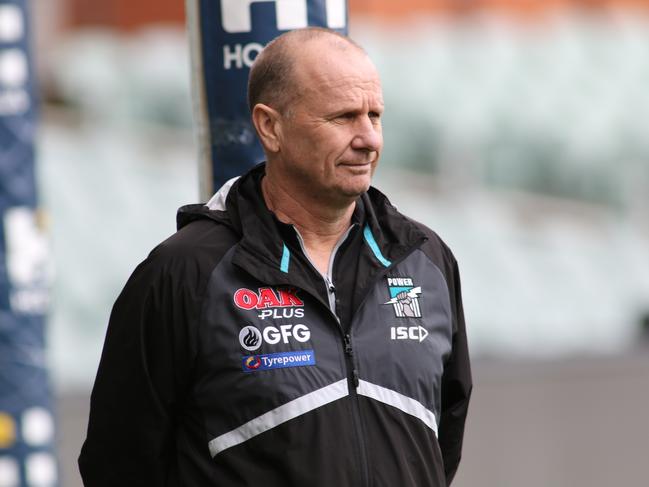 ADV SPORT SSS  Port captain's run training session at Adelaide Oval, Ken Hinkley, senior coach of the Port Adelaide Football Club . August 24,2019  AAP/RUSSELL MILLARD