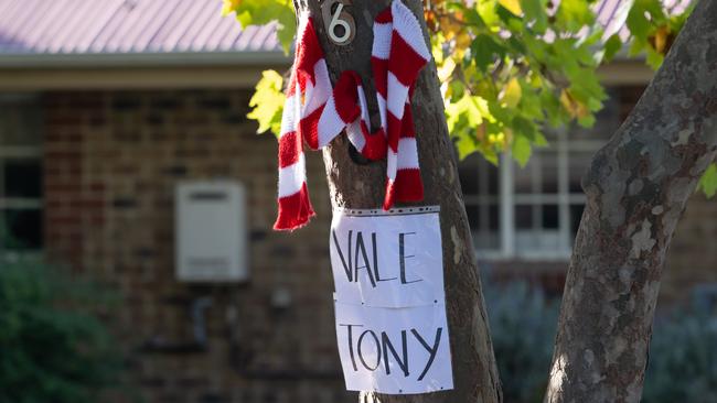 Tributes for Antonio Loiacono at the Gumeracha Oval on Tuesday. Picture: NCA NewsWire/Morgan Sette