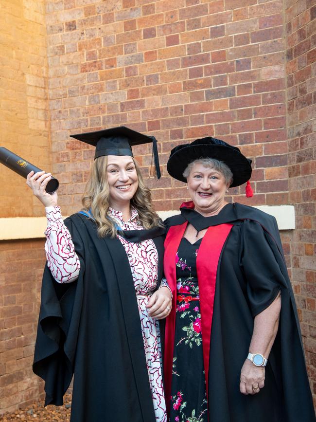 Elizabeth Black (left) graduated with a Bachelor of Nursing and her mother UniSQ academic staff member, Barbara Black, graduated with a PHD Doctorate. UniSQ graduation ceremony at Empire Theatre, Tuesday June 27, 2023.