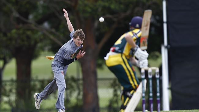 Theo Law bowling for Stockton. Picture: Michael Gorton