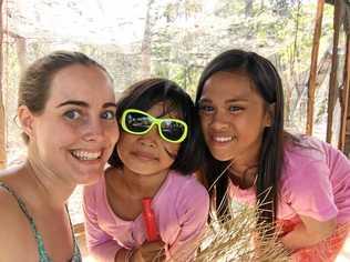 LITTLE HELPERS: Alexandra Heron with Rodelyn and Nathalie at Bohol, Phillipines.