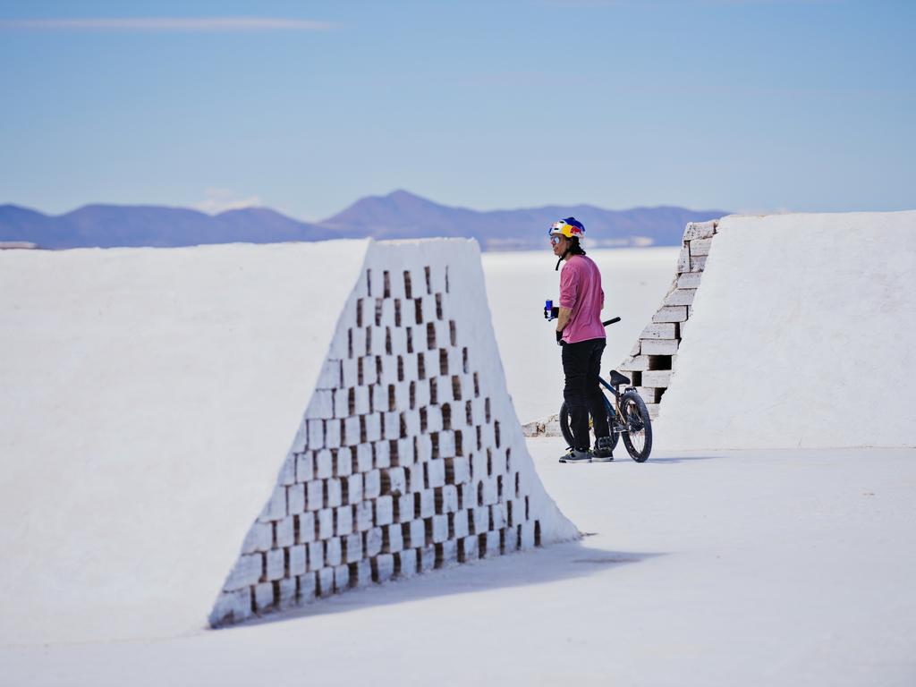 Daniel Dhers rides and flies around his BMX Salt Park Project in Uyuni, Bolivia between April 8th and 11th 2016. Picture: Camilo Rozo/Red Bull