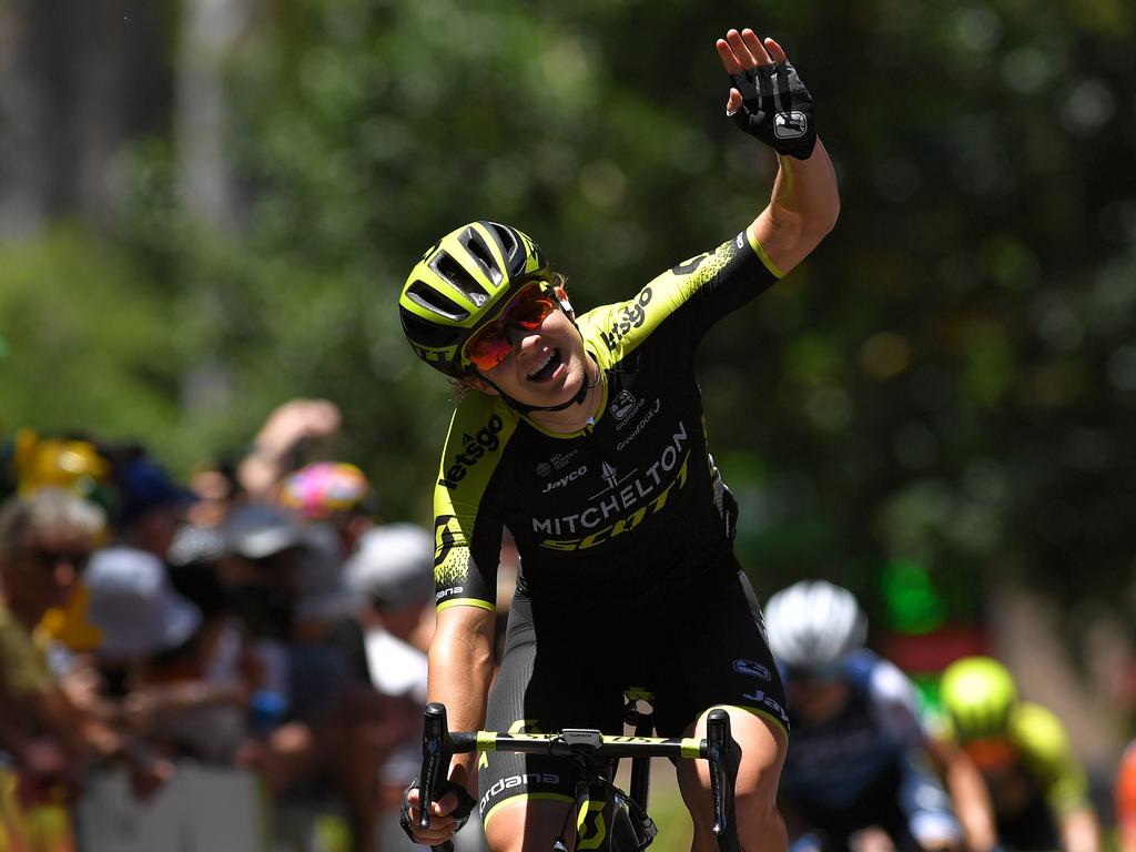 STIRLING, AUSTRALIA - JANUARY 12: Arrival / Gracie Brown of Australia and Team Mitchelton-Scott / Celebration / during the 5th Santos Women's Tour Down Under 2019, Stage 3 a 104,5km stage from Nairne to Stirling 450m on January 12, 2019 in Stirling, Australia. (Photo by Tim de Waele/Getty Images)