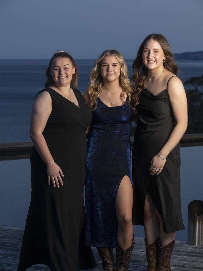 Rosny College Leavers Dinner at Glen Albyn Estate, Amelia Hooper, Renee Badham and Khloe Walters. Picture: Chris Kidd