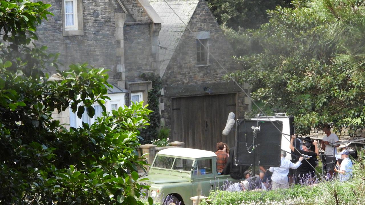 Rose Byrne on set filming a scene for the movie Peter Rabbit 2, filming at Centennial Park. Picture: Damian Shaw
