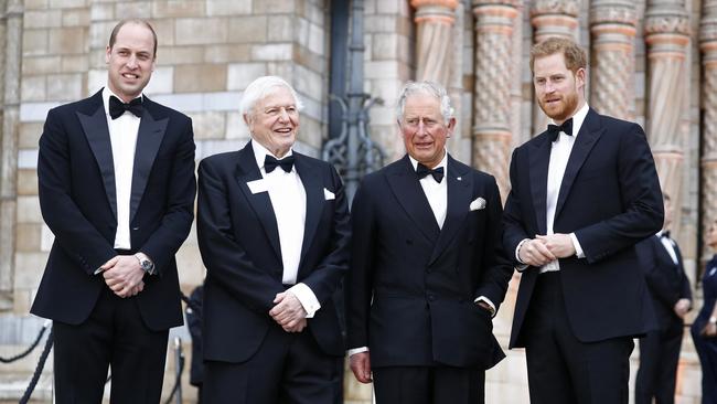 Prince William, Sir David Attenborough, King Charles and Prince Harry in 2019. Picture: Getty Images