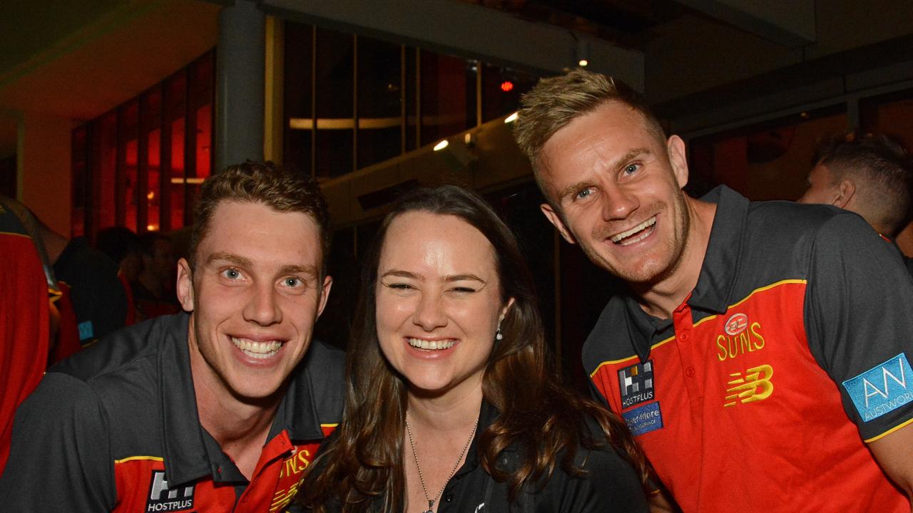 Josh Corbett, Celeste Humphrey and Brandon Ellis at GC Suns 2022 season launch at Nineteen at The Star Gold Coast. Pic: (c) Regina King