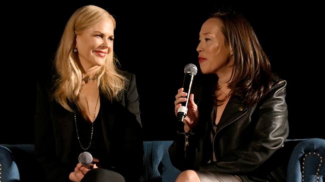 LOS ANGELES, CA - NOVEMBER 13:  Nicole Kidman (L) and Karyn Kusama speak onstage during the gala screening of "Destroyer" during AFI FEST 2018 at TCL Chinese Theatre on November 5, 2018 in Los Angeles, California.  (Photo by Michael Kovac/Getty Images for AFI)