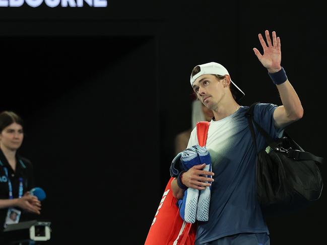 Alex de Minaur waves goodbye to Australian fans for another year. Picture: Getty