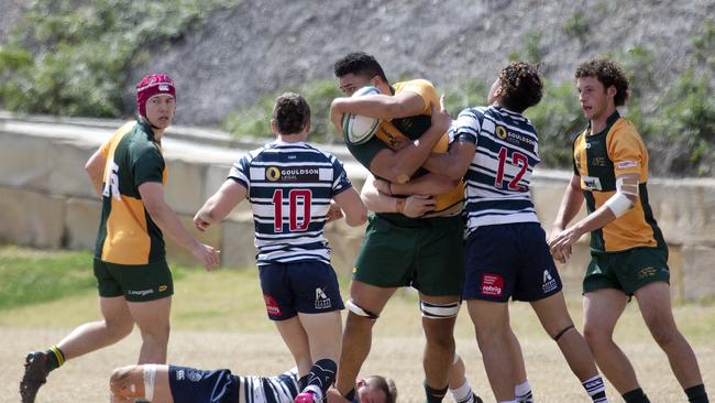 Wests no.5 Sau Vaihu with the ball as Wests vs Brothers at the Colts Rugby Union Match, Toowong, Saturday August 29, 2020. (Image Sarah Marshall)