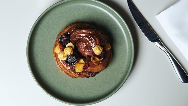 Lune Croissanterie’s free-form blackberry and wattle seed escargot created for Triennial EXTRA. Photo: Eugene Hyland