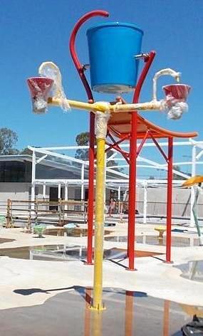 The giant tipping bucket at the Emerald Aquatics Centre. Picture: Contributed