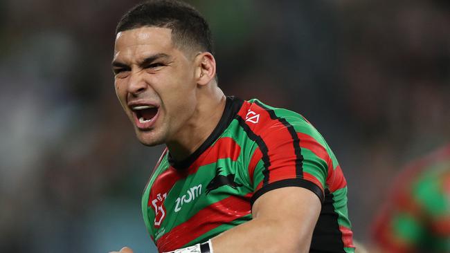 Souths Cody Walker scores a try during the South Sydney v Manly NRL Semi Final at ANZ Stadium, Homebush. Picture: Brett Costello