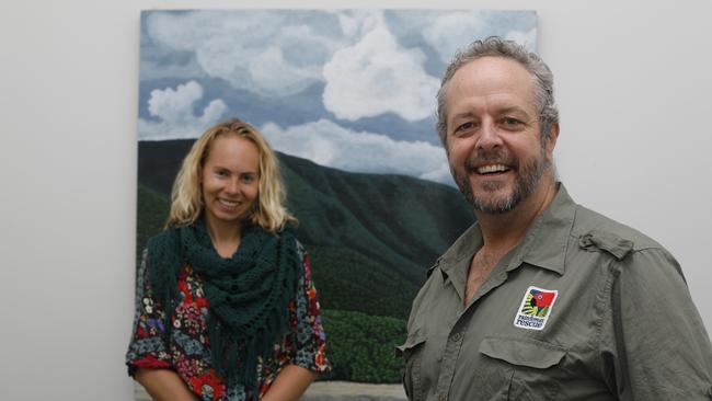 Santos Organics marketing manager Annina Helenelund and Rainforest Rescue CEO Branden Barber at the Rainforest Rescue base in Mullumbimby on Tuesday, May 19, 2020. The two organisations have partnered together to help protect the Daintree Rainforest.