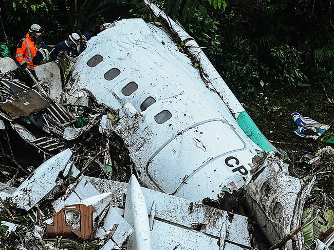 The crash site of LAMIA airlines charter that went down in the mountains of Cerro Gordo, Colombia. Picture: AFP/STR/RAUL ARBOLEDA