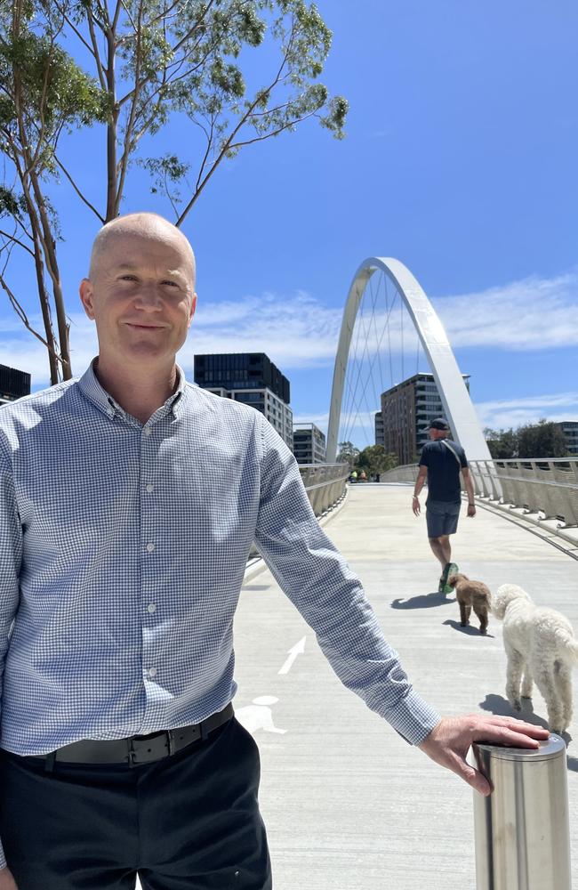 Architect Adam Guernier attends the bridge opening.