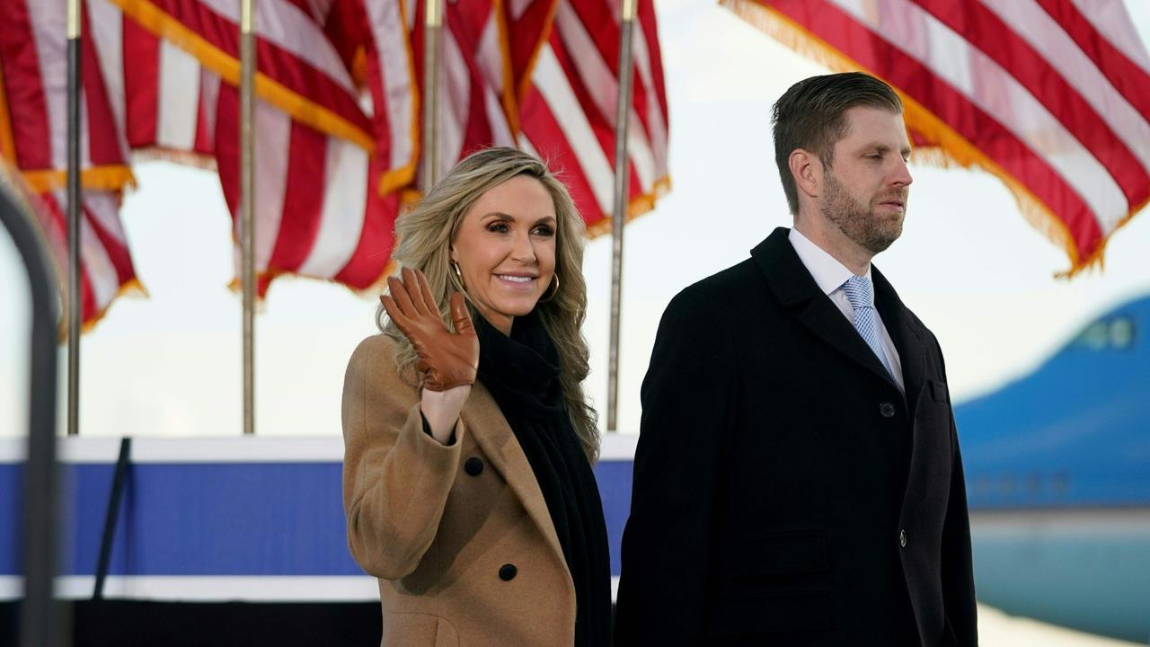 Eric Trump, pictured with his wife Lara, has also dropped a presidential hint. Picture: Alex Edelman/AFP