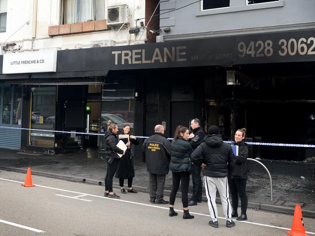 The burnt-out shop front on Saturday morning after the blaze. Picture: Andrew Henshaw