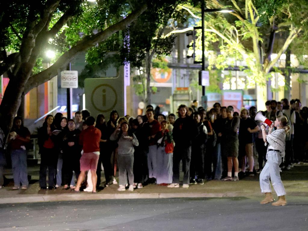 Students line up for the UQU general meeting. Picture: Steve Pohlner