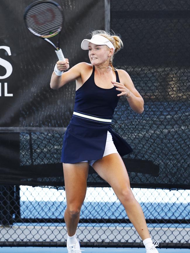 Taylah Preston competes in the Women's final match of the ITF Cairns International #2 tennis tournament, held at the Cairns International Tennis Centre. Picture: Brendan Radke