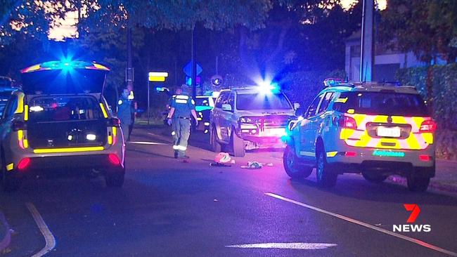 Police at the scene of the collision in Medindie. Picture: 7NEWS
