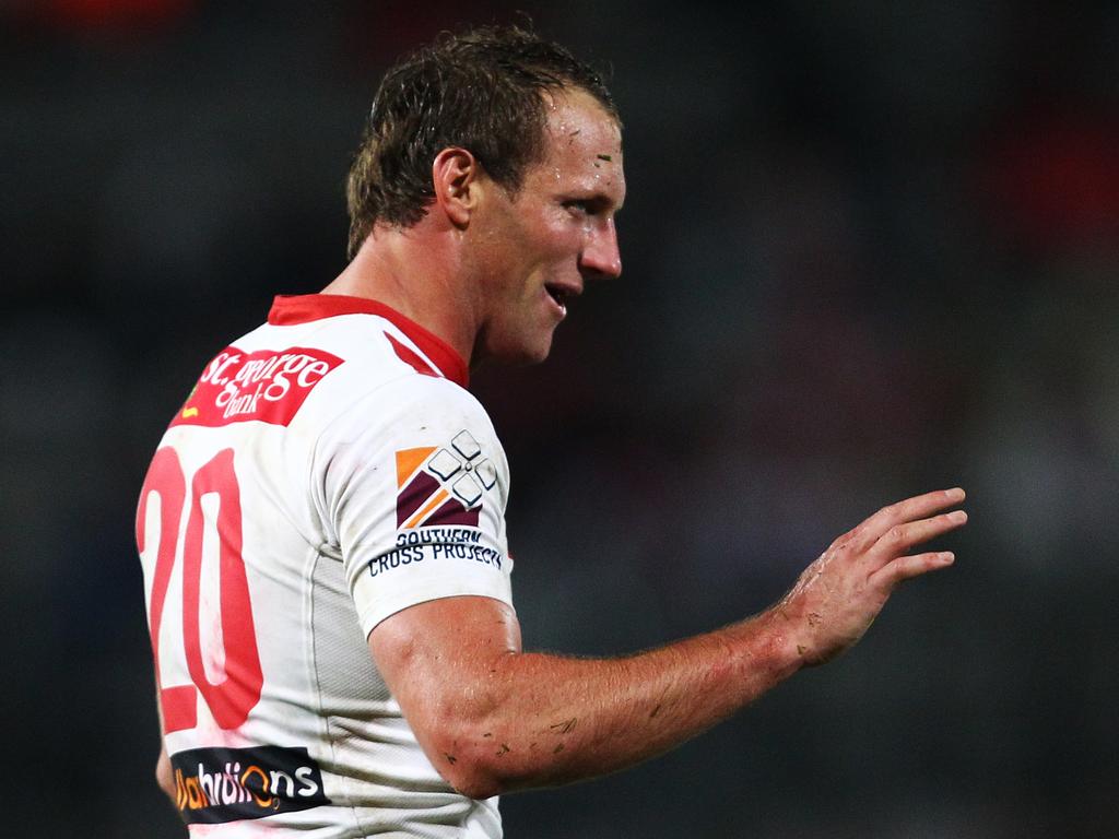 NRL - St George Dragons v Penrith Panthers round 17 rugby league game at WIN Jubilee Oval, Sydney. Dragons Mark Gasnier after dropping the ball.