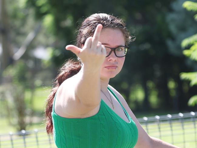 Larissa Sant leaving the Goodna Police Station. Picture: Liam Kidston