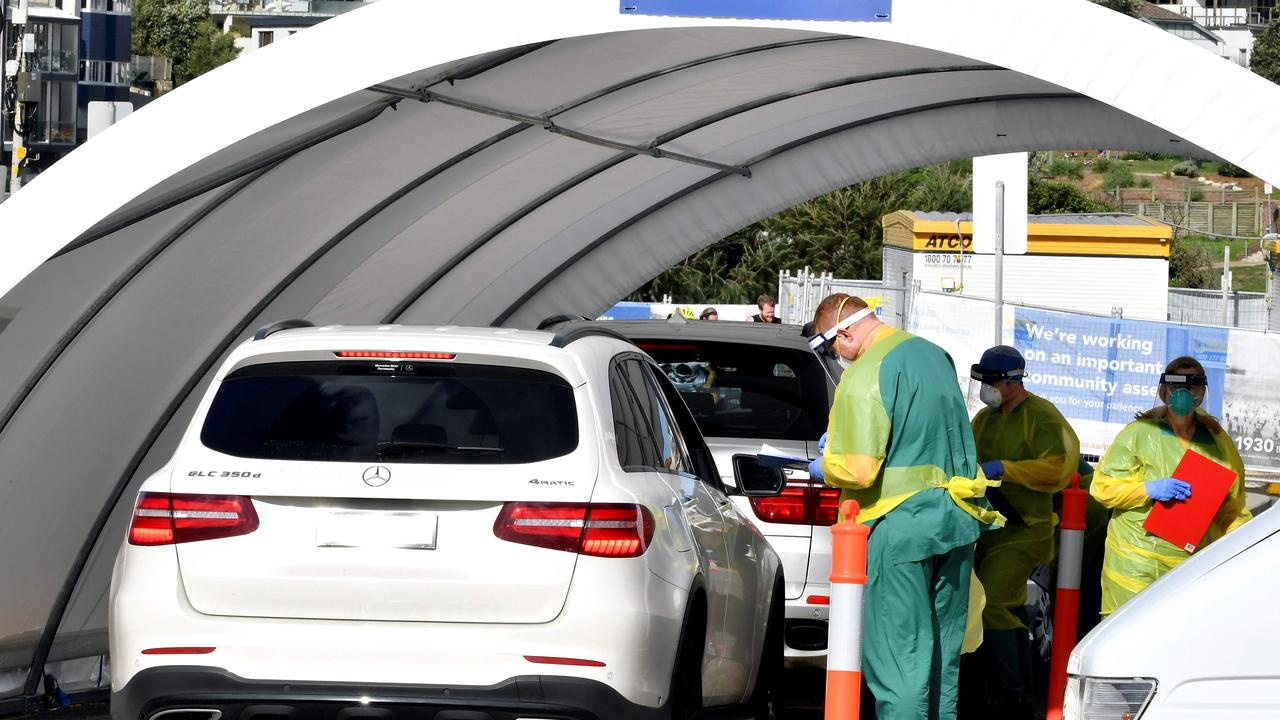 A drive-through COVID-19 testing centre at Bondi Beach in Sydney where there has been a number of locally transmitted cases. Picture: Speed KHAN / AFP.