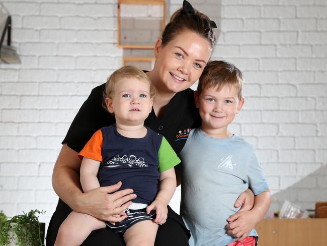 Community Kids Bargo Early Education Centre’s Emma Whitehead is the childcare manager but also had her two children Arden (left) and Rylan Whitehead in the centre and said it was very stressful not knowing where they were while she organised the evacuation. Picture: Jonathan Ng