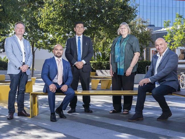 Candidates competing for the seat of McMahon: Chris Bowen, Zeeshan Philip Francis, Vivek Singh, Astrid O'Neill and Damian Commane. Picture: Matthew Vasilescu