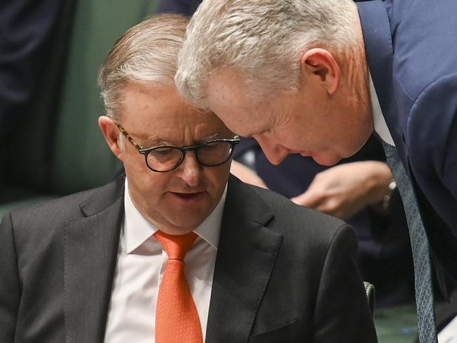 CANBERRA, AUSTRALIA, NewsWire Photos. JUNE 22, 2023: Prime Minister Anthony Albanese and Leader of the House Tony Burke during Question Time at Parliament House in Canberra. Picture: NCA NewsWire / Martin Ollman