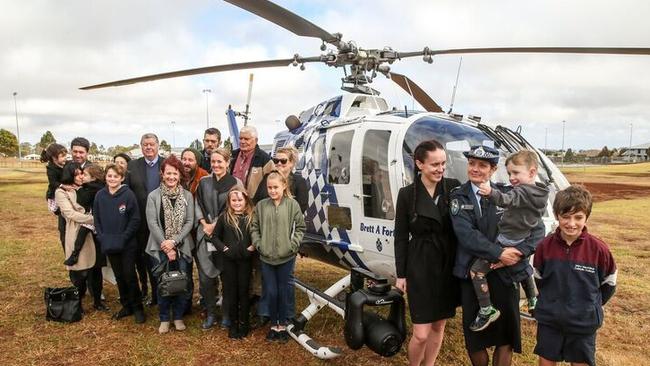 Brett Forte's family with Pol Air 2 which has been named in Brett's honour.