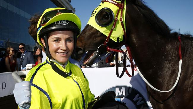 Thumbs up ... Payne after piloting La Passe to victory at Caulfield. Picture: Colleen Petch