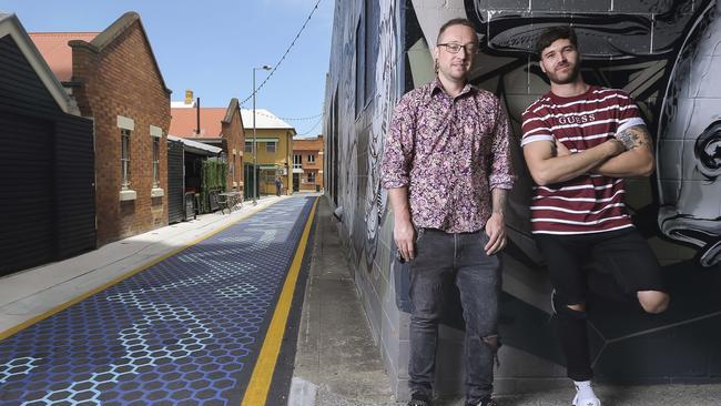 Jonny Garrison and Steve Pelecas are opening new venues in Fish Lane in South Brisbane. Picture: Mark Cranitch.