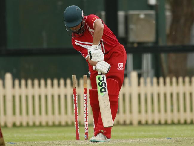 Big wicket: Keanu Botha plays around a Amodh Sriram delivery. Photographer: Warren Gannon Photography