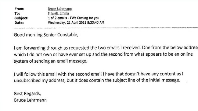 Bruce Lehrmann forwarded the email to police.