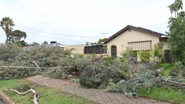 The aftermath of the ‘mini tornado’ in Adelaide’s north. Picture: Keryn Stevens